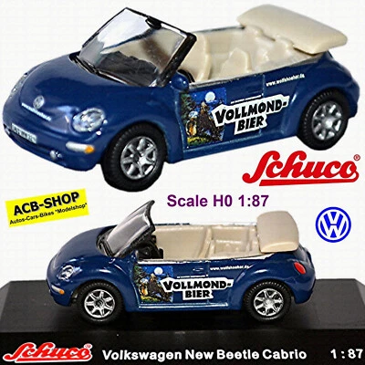 VW New Beetle Cabrio Wolfshöher Luna Piena Birra 2003-10 Blu 1:87 Schuco 25013 - Immagine 1 di 4