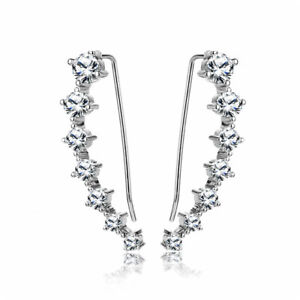 Silver Crystal Crawler Cubic Zirconia CZ Sterling Silver Climber Earrings I39