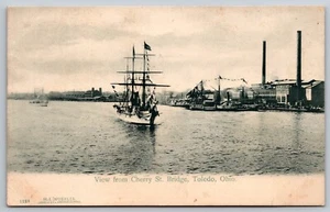 Vista postal desde Cherry St. Bridge barcos atraque Toledo Ohio *7536 - Imagen 1 de 2