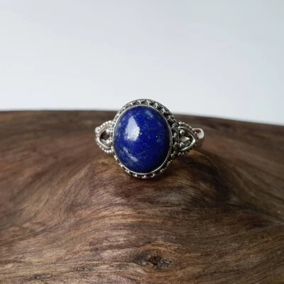 925 Argento Sterling Ovale Lapislazzuli Gemma Anello Originale Artigianale - Immagine 1 di 4