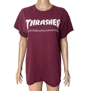 Vintage Thrasher Magazine T Shirt Mens Medium Skater Spellout Burgundy White - Picture 1 of 10