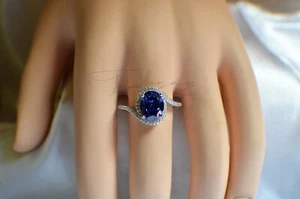 5 ct. PREMIUM  AAA TANZANITE & 48 FLAWLESS  DIAMOND GYPSY 14K WHITE GOLD PL S-7. - Picture 1 of 12