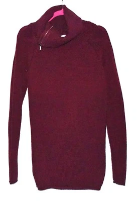 Guess Burgundy Rib Knit Zipper Cowl Neck Womens Long All Cotton Sweater Size XL - Image 1 of 4