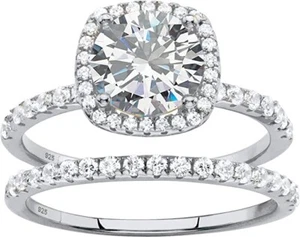 PalmBeach WOMENS MARQUISE WHITE CUBIC ZIRCONIA HALO BRIDAL RING SET,SIZE 7,NEW - Picture 1 of 7