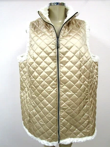 Chaleco de piel sintética DCO reversible marfil dorado sin mangas longitud media talla 1X nuevo con etiquetas - Imagen 1 de 9