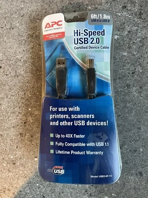 APC HI-Speed USB 2.0 Certified Device Cable 6 ft/1.8m USB A To USB B - NEW! - Image 1 of 2