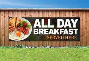 TUTTO IL GIORNO COLAZIONE SERVITA QUI BANNER PVC stampato INSEGNA ESTERNA PVC occhielli - Foto 1 di 2