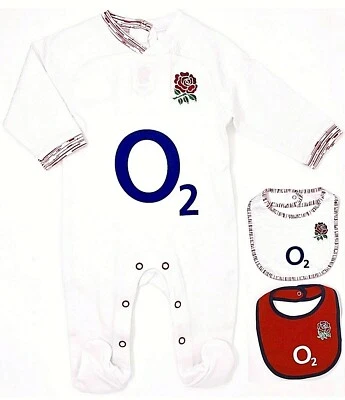KIT RUGBY RFU ENGLAND SIX NATION NEONATI CARROZZINA PIGIAMA BAMBINO CRESCITA BODY PAGLIACCETTO - Immagine 1 di 4