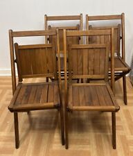Vintage Wood FOLDING CHAIR SET of 4 dining wedding church slat primitive country