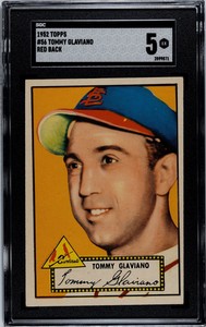 1952 Topps Baseball #56 Tommy Glaviano, St. Louis Cardinals. SGC Grade 5 EX