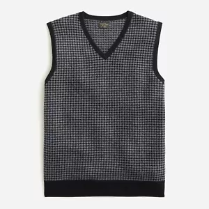 J. CREW Para Hombre Cachemira Houndstooth Jacquard Suéter Chaleco Negro Carbón $148 Nuevo con Etiquetas - Imagen 1 de 4