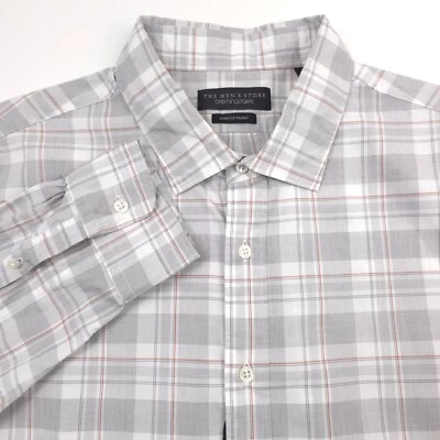 $108 Bloomingdales Gray Plaid Slim Fit Stretch Button Up Shirt Mens Size Large - Image 1 of 4