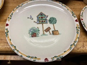 Vintage Thomson Pottery Birdhouse Pattern 10" Dinner Plates Set Of 4 - Picture 1 of 2