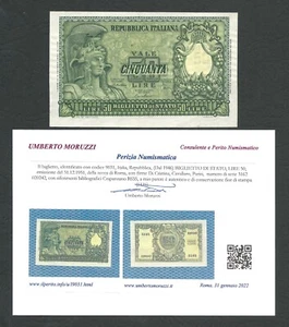 Italy Lire 50 FDS ITALIA ELMATA ( Di Cristina ) Decr. 31-12-1951 Periziata !!! - Picture 1 of 1
