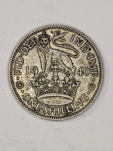 1940 United Kingdom One Shilling Coin- Silver (0.5)- KM 854 - Picture 1 of 2