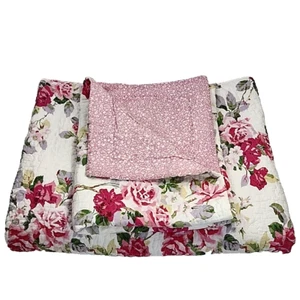 Laura Ashley Reversible Quilt Set Twin Floral Country Rose Cottagecore 65x83 - Picture 1 of 10