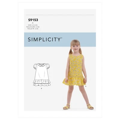 SIMPLICITY 9153 CHILD'S DROP WAIST DRESS Sewing Pattern Ages 3-8 - Image 1 of 4