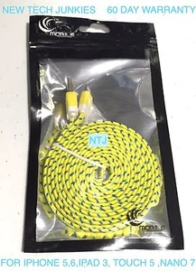 NTJ Flat Braided Noodle Fabric data USB Charger Cable for IPHONE X 8 7 6 PLUS 5S - Picture 1 of 32