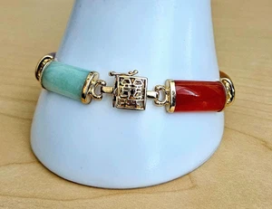 14 kt gold link multi-gemstone 8" bracelet - Picture 1 of 7