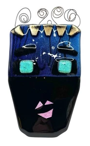 "Máscara de vidrio arte estudio fundido cara pared colgante escultura alambre azul abstracto 9""" - Imagen 1 de 3