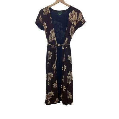 J. CREW VINTAGE Women's 6 Floral Wrap Maxi Dress Flutter Sleeve Brown 90s Y2K - Image 1 of 4