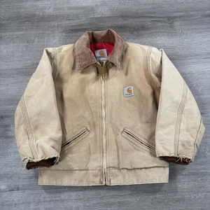 Vintage Carhartt Jacke Jungen Detroit Tan Duck Canvas rot Jugend Kinder 90s Distress - Bild 1 von 10