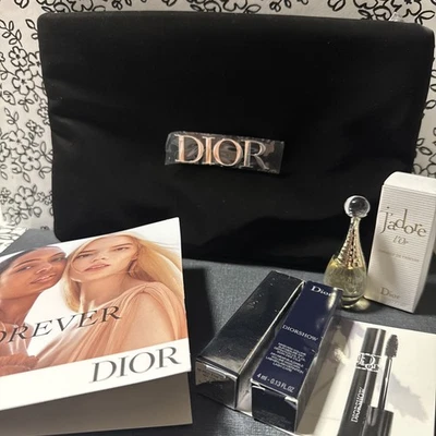 DIOR Black Velvet Dior Silver Logo Cosmetic bag with mini Jadore Parfum & more🔥 - Image 1 of 4