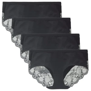 Women's 4 Pack Cotton Mid Rise Pretty Lace Back Full Coverage Brief Panty Und... - Picture 1 of 7