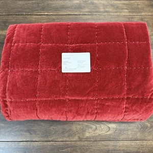 POTTERY BARN VELVET BOX STITCHED QUILT FULL/QUEEN ~ RUBY RED - Picture 1 of 11