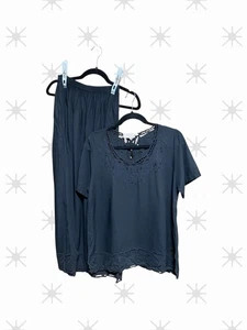 ISLAND LIVING BALINESE LACE BLACK LINEN BLEND 2 PIECE TOP & SKIRT - SIZE S - EUC - Picture 1 of 10