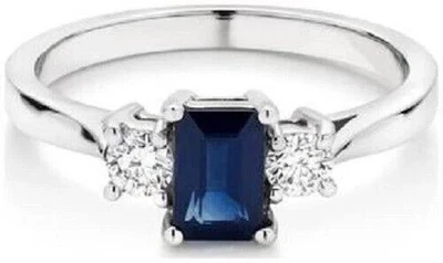 Помолвочное кольцо с гало из белого золота 14 карат с сапфиром лабораторной огранки изумруд 3 карата - Изображение 1 из 4