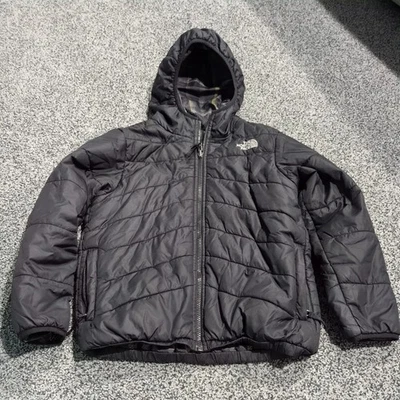 NORTH FACE Jacket Boys 10/12 Medium Black Plaid Insulated Reversible Full Zip - Image 1 of 4