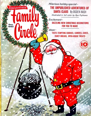 Vintage Family Circle December 1962 Magazine Santa Cover by Artist Gyo Fujikawa Foto 1 de 4