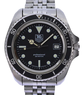 Relógio de quartzo masculino 42mm Tag Heuer "Jumbo" preto profissional 1000 ref: 980.006N! - Imagem 1 de 4