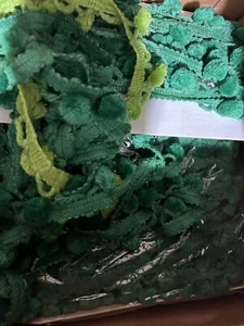 1" grüne Kugel Quaste Fransen Vintage Borte 3 Yards - Bild 1 von 1