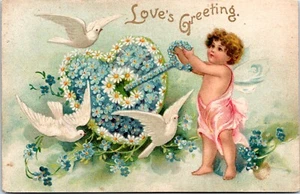 1909 Valentines Postcard- Unsigned Ellen Clapsaddle- Cherub Turns Key in Heart - Picture 1 of 2