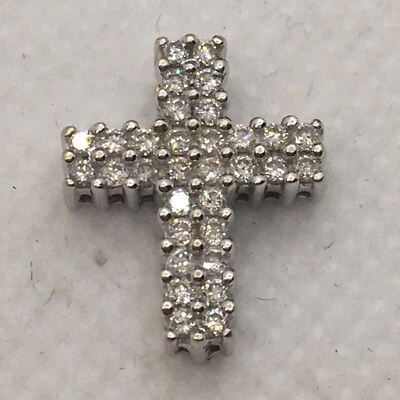Elegant 14K White Gold 0.32CTW Diamonds Cross Charm Pendant 1.8gr. - Image 1 of 4
