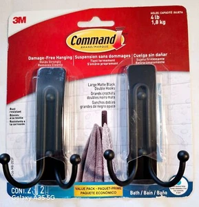 3M Command große mattschwarze Doppelhaken beschädigungsfreies Aufhängen hält bis zu 4 Pfund Breite - Bild 1 von 7