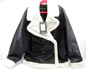 Who What Wear Jet Black Faux Leather Jacket Sherpa Lined WJ-370 Women's Small - Picture 1 of 9