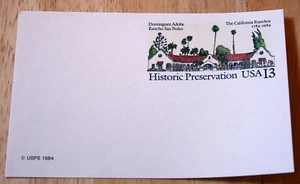 Scott #UX104 --- Dominquez Adobe Rancho San Pedro - Picture 1 of 2