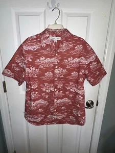 Old Navy Men’s Red /Tropical Design Slim Fit Chambray Shirt-size L/preowned - Picture 1 of 4