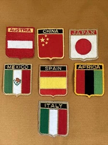Lot Of 7 Embroidered Patches Foreign Countries Sew On Flag Shields - Picture 1 of 8