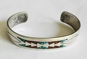 Native American Navajo GIBSON GENE Sterling Turquoise & Coral Cuff Bracelet - Picture 1 of 4