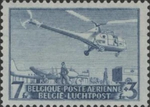 Belgium 1950 Helicopter Airmail Service 7+3f blue, mint MM - Picture 1 of 2