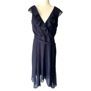 DNKY Vestido Azul Encaje Informal Verano Cinturón Volantes Alto Bajo Vestido, Talla 10 - Imagen 1 de 9