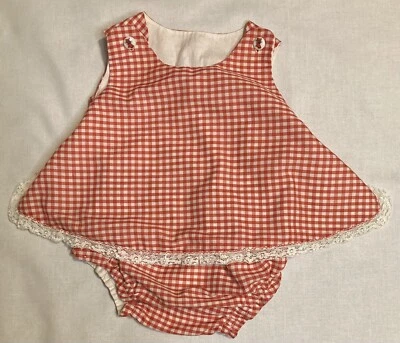 Vestido Mameluco Vintage Bebé Niña Talla 3 Meses Rojo Blanco Guinga Gato Botones Foto 1 de 4