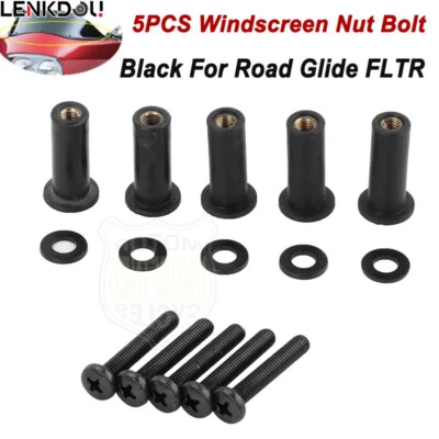 Black Windscreen Well Nut Bolt Screws Kit For Harley Touring Road Glide 98-22 US - Image 1 of 4