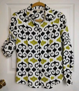 Camicetta donna David Brooks taglia small lino bottoni verde nero bianco linguetta rotolo - Foto 1 di 6