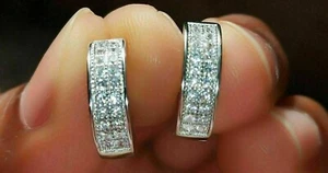 3.00Ct Round Cut Lab Created Diamond Huggie Hoop Earrings 14K White Gold Plated - Picture 1 of 4