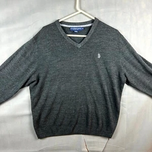 U.S. Polo Assn. Sweater Men's XL Gray Wool Knit V-Neck Long Sleeve Pullover - Picture 1 of 8